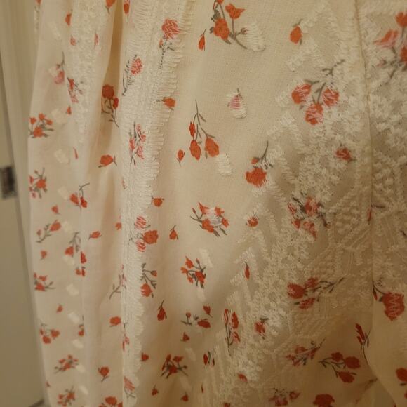 Floral Print Ruffle Trim Embroidered Button Front Blouse Ivory Womens Size 4-6 - Picture 3 of 8
